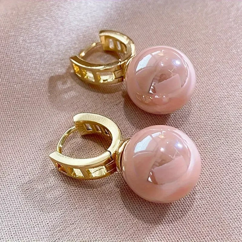 Women's Gold Earrings with Pink Pearl - Alina