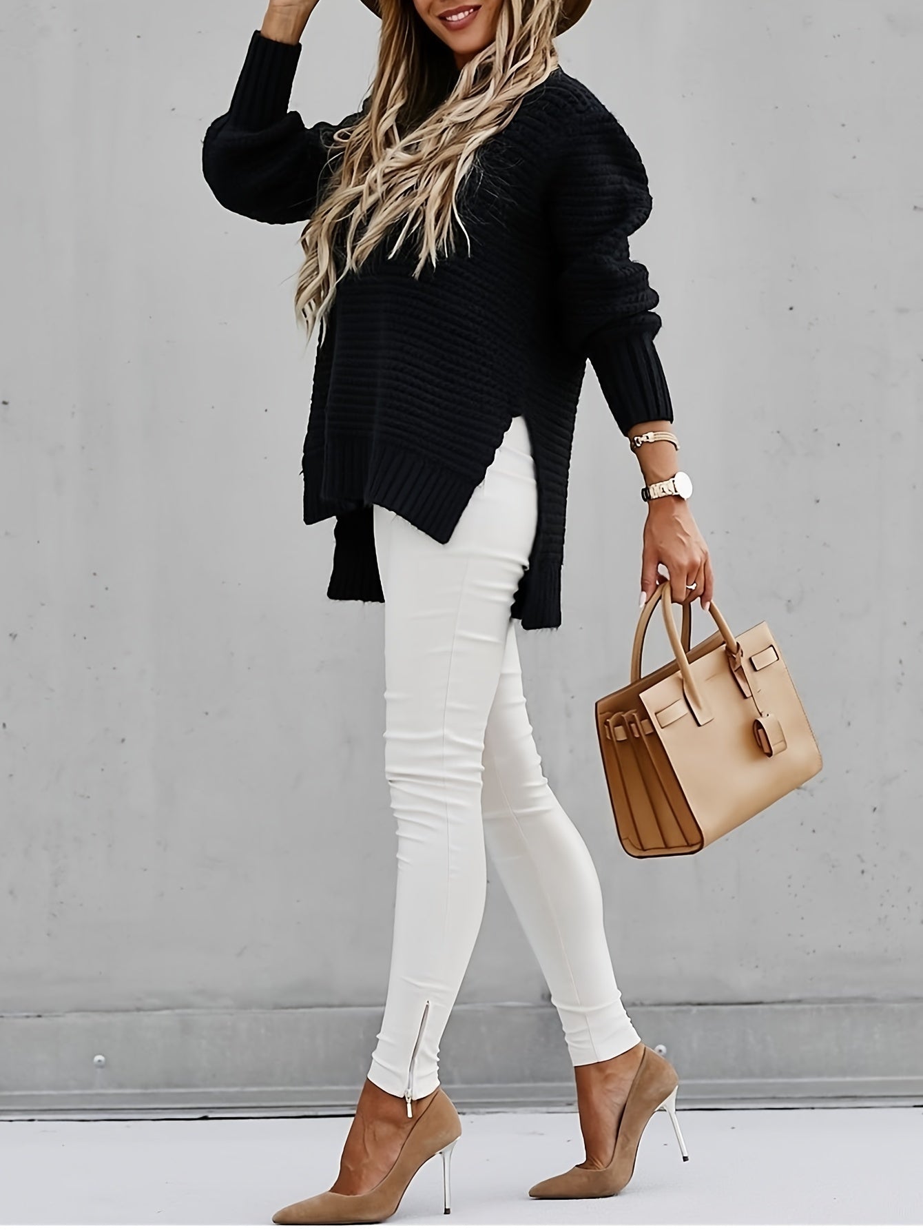 Women's Ribbed Knit Oversized Sweater - Eliane