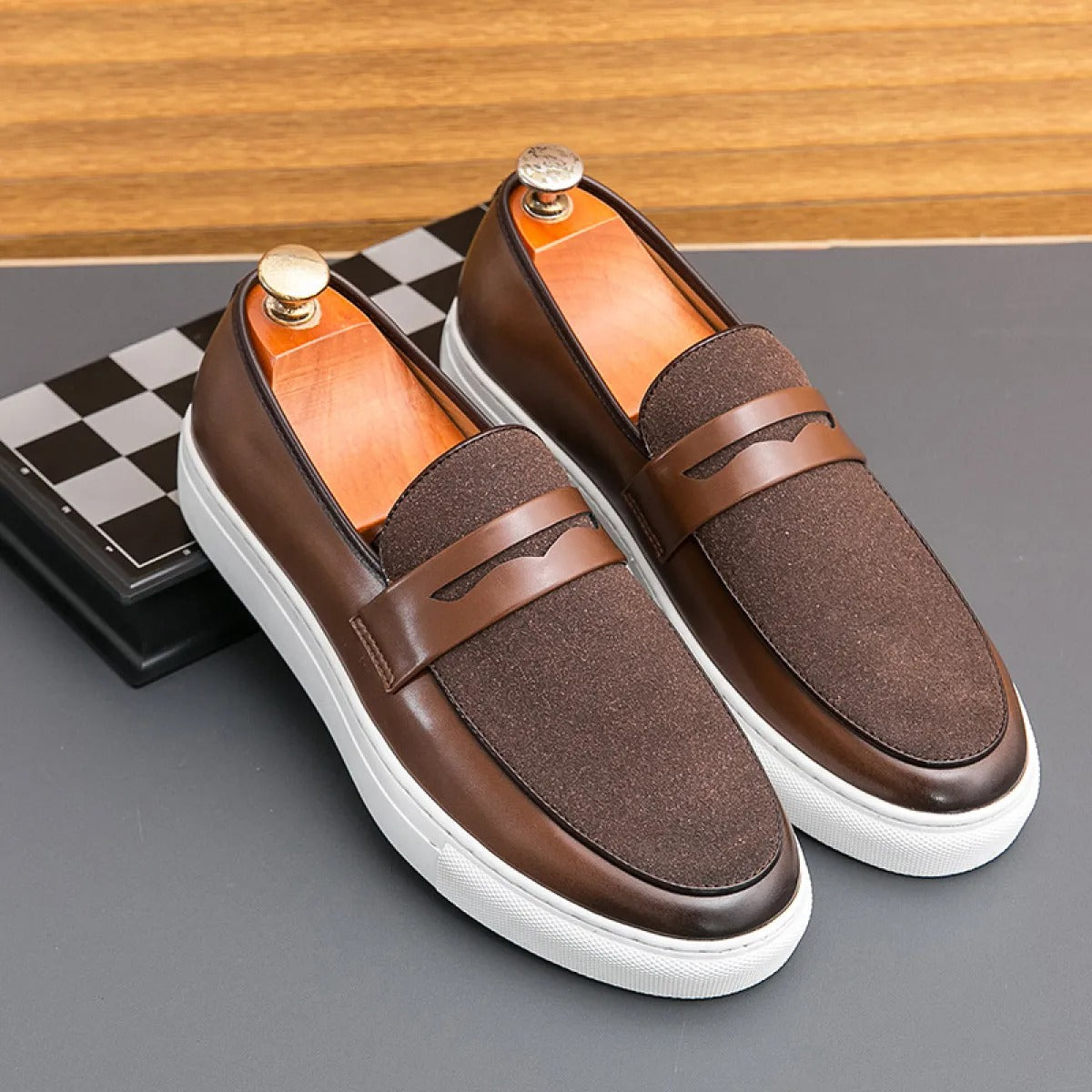 Men's brown leather casual loafers British style - Camden