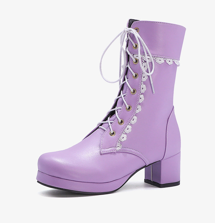 Lace-up ankle boots with decorative lace - Celeste