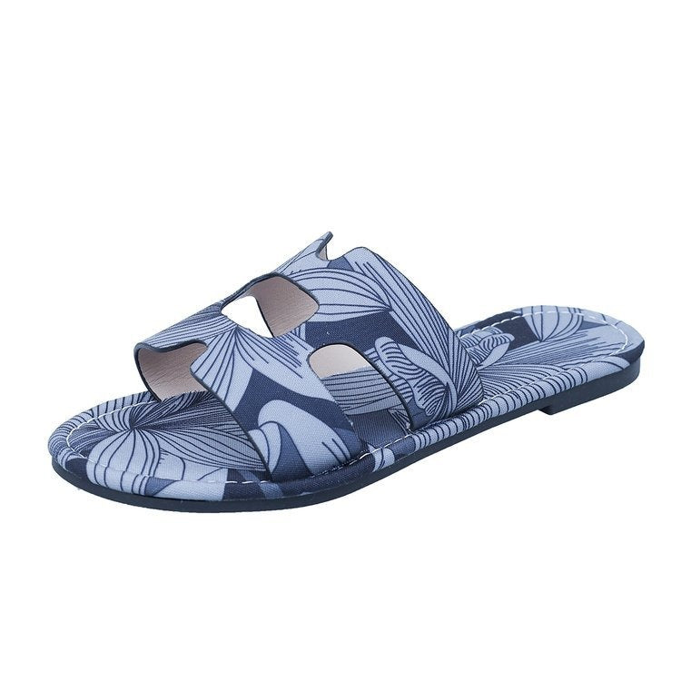 Multicolour tropical design women's flat sandals - Kaia