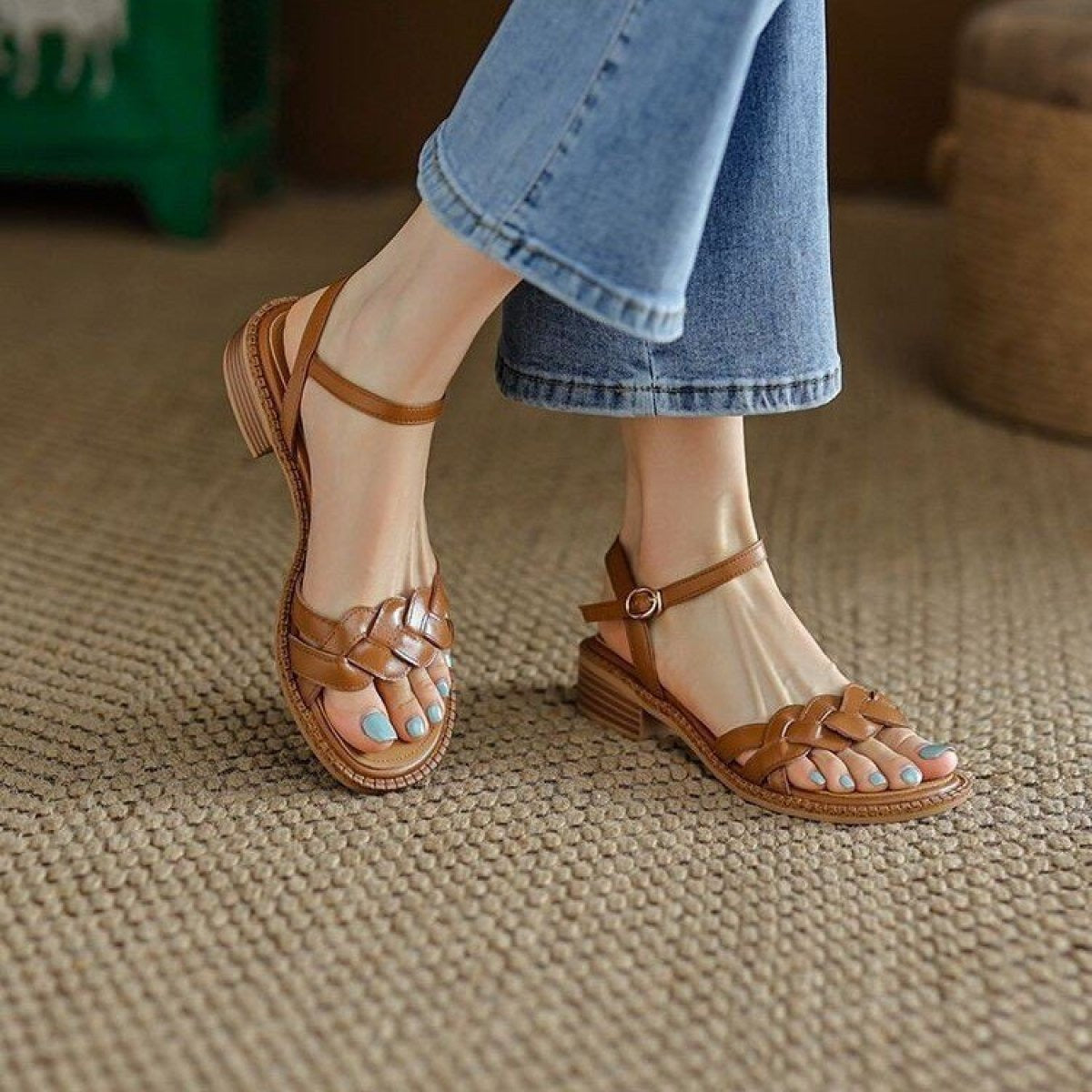 Women's open toe braided flat sandals - Yelina