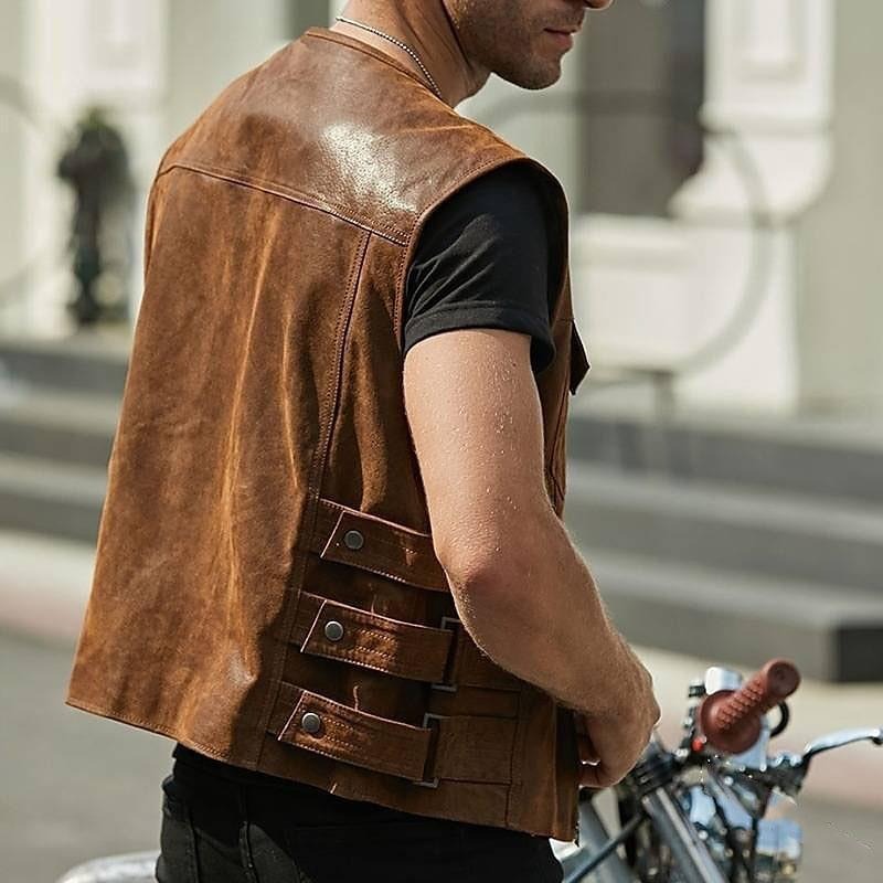 Men's synthetic leather biker style waistcoat - Ernesto