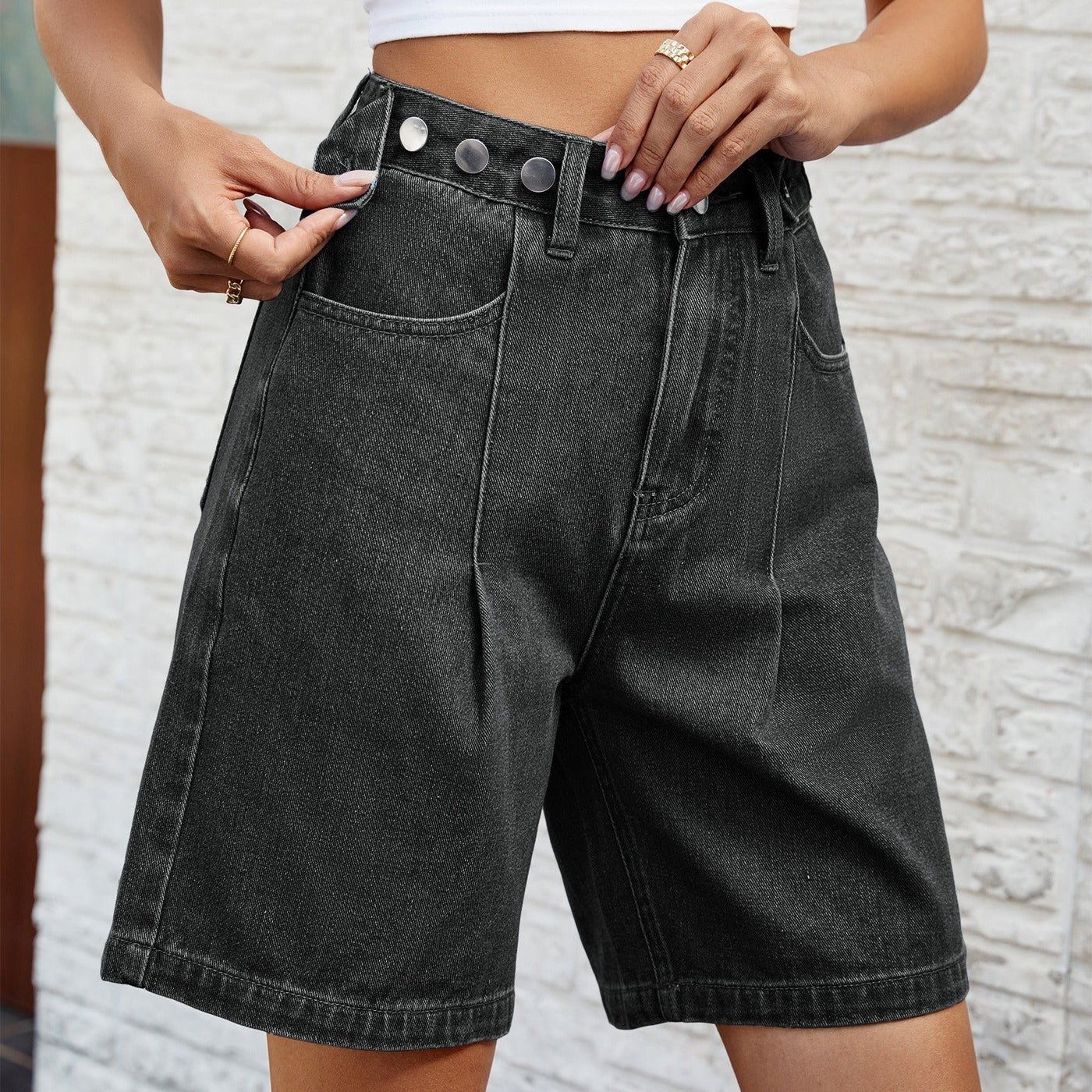 Women's straight cut denim Bermuda shorts vintage style - Kendra