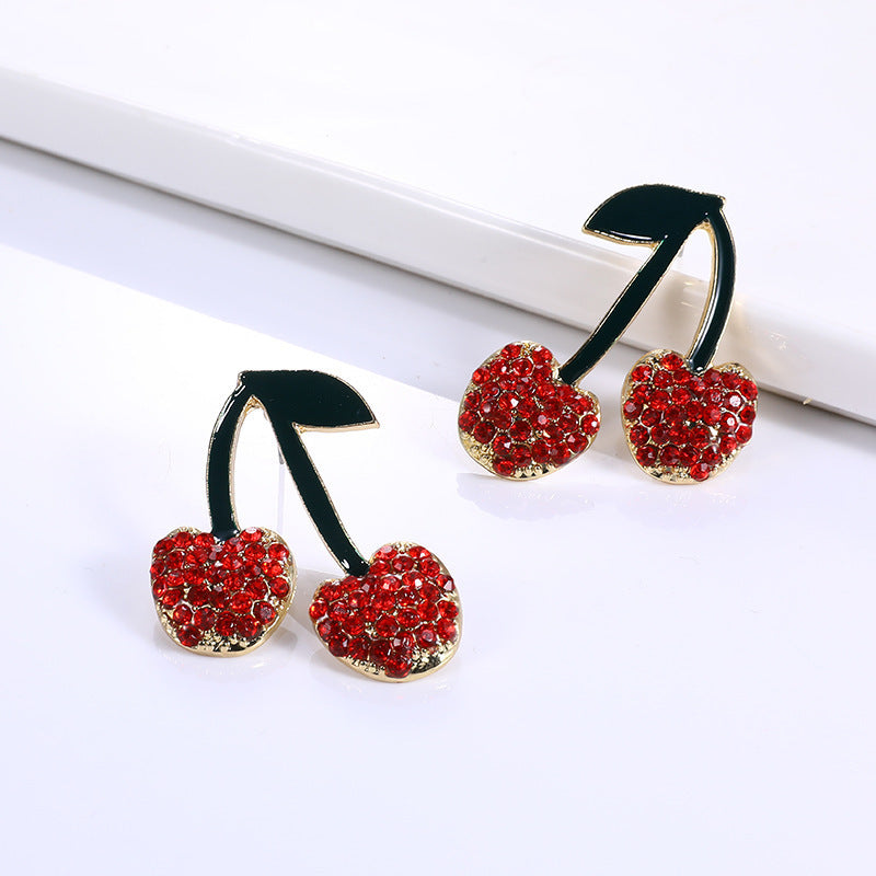 Women's Earrings Red Cherry Summer Crystals - Anika