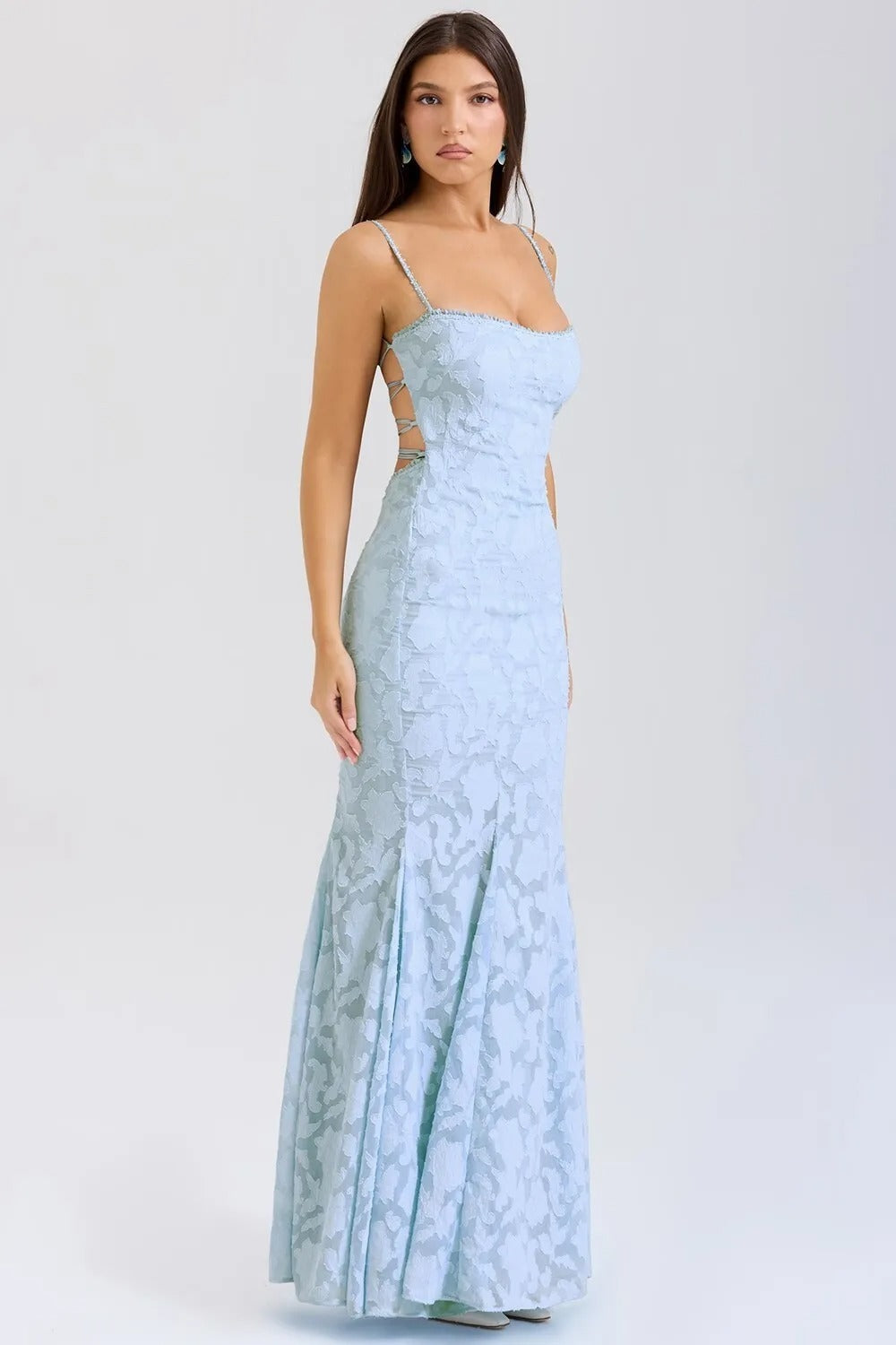 Women's long dress with elegant mermaid lace straps - Aurélie