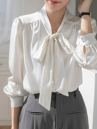 Fabela - Long sleeve shirt white with bow
