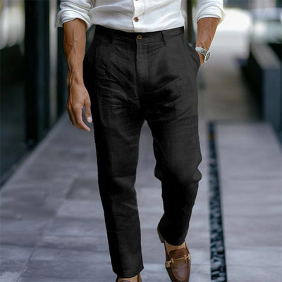 Men's straight linen trousers white elegant casual style - Adriano