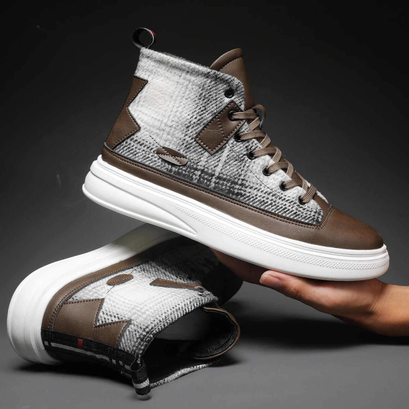 Chequered high-top trainers for men