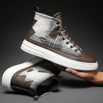 Chequered high-top trainers for men