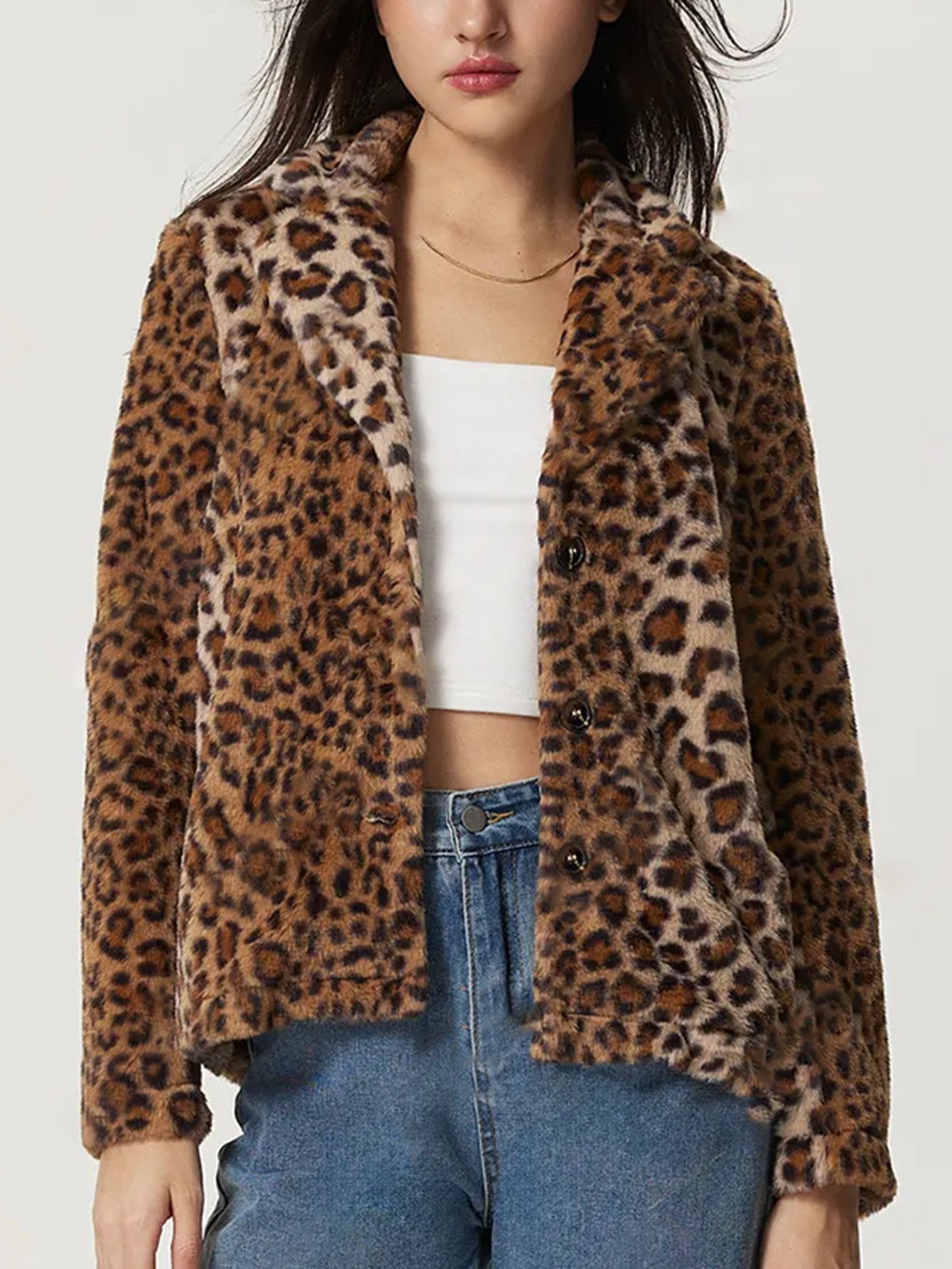 Coat with leopard print lapel - Mireille