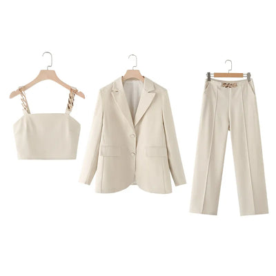 Rita - Temperament Entry Lux Workplace Metal Chain Suit Pants Three Piece Set