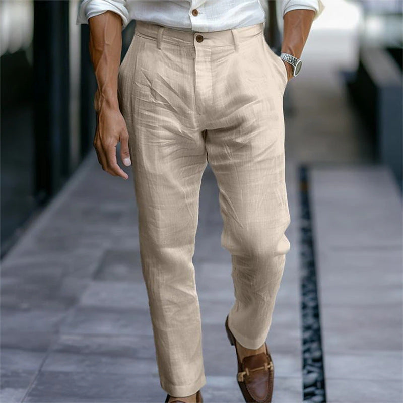 Men's straight linen trousers white elegant casual style - Adriano