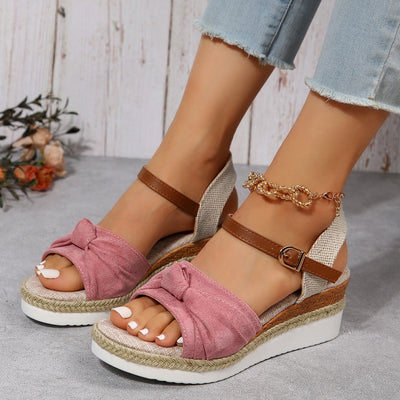 Women's platform sandals open toe jute denim - Isela