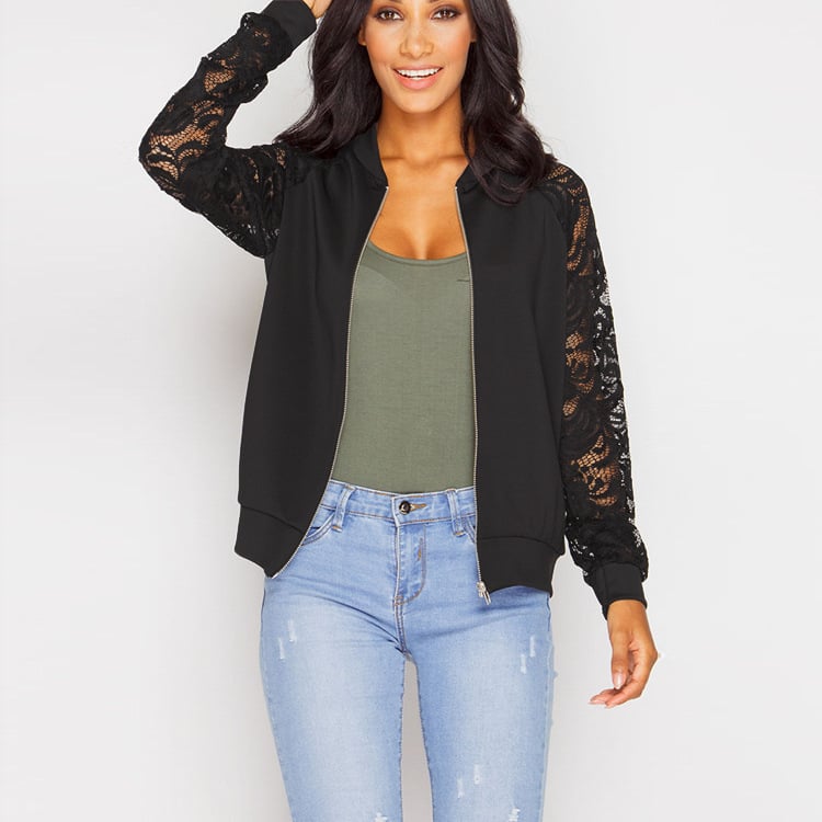 Cardigan - Women - Zip Front with Lace Sleeves - Liora