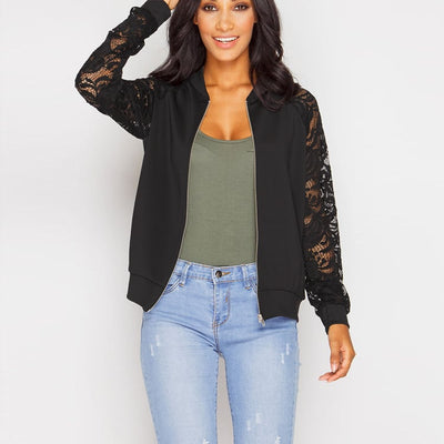 Cardigan - Women - Zip Front with Lace Sleeves - Liora