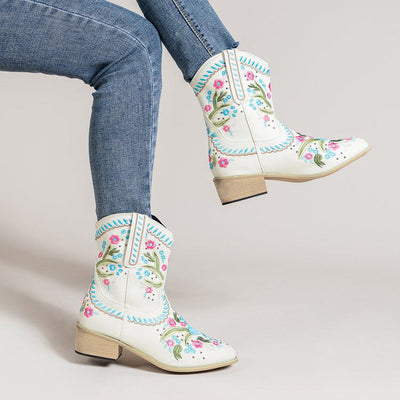 Embroidered mid-calf boots - Sienna