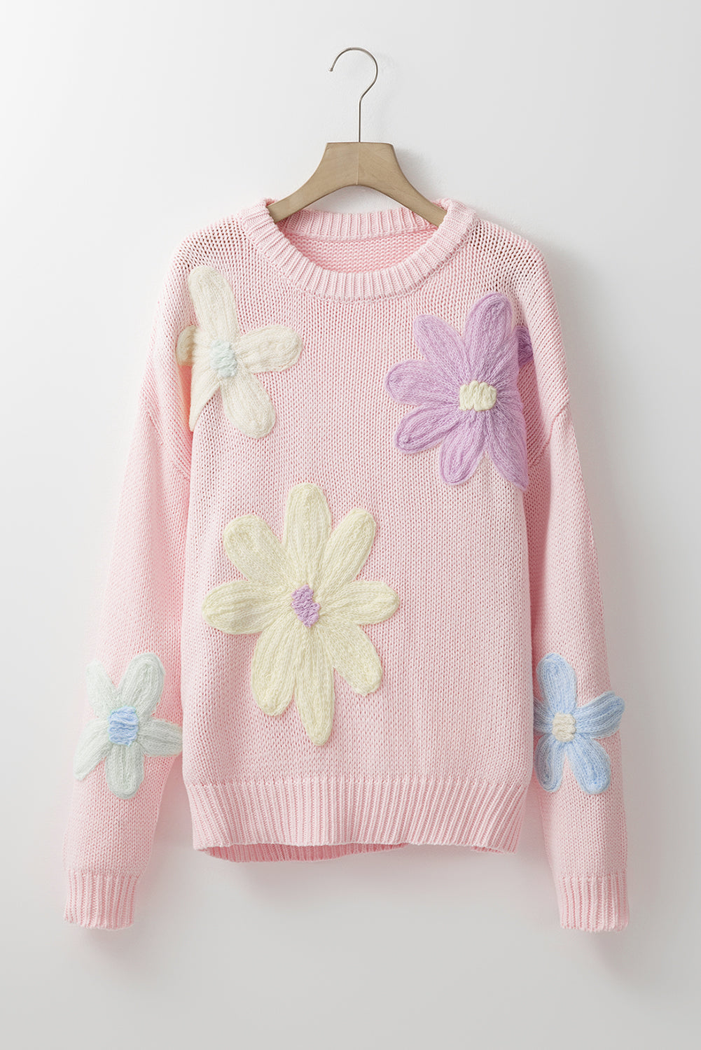 Colette - Jumper with floral embroidery, rose petals and threads