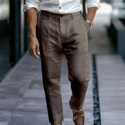 Men's straight linen trousers white elegant casual style - Adriano