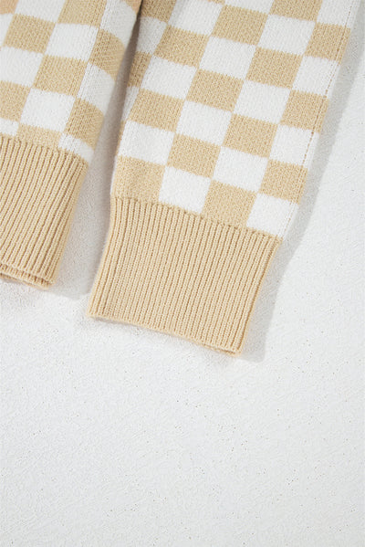 Aude - Checked V-neck jumper with buttons and dropped shoulders