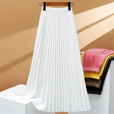 Stretch pleated long skirt with high waist, elegant and comfortable perfect for a sophisticated and feminine look