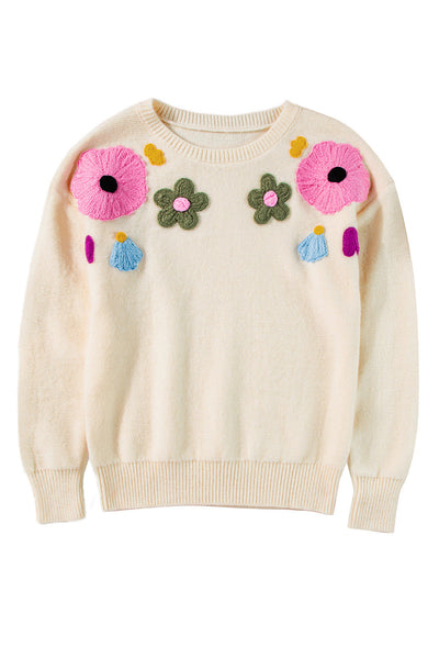Anne - Knitted jumper with floral pattern and ribbed edges