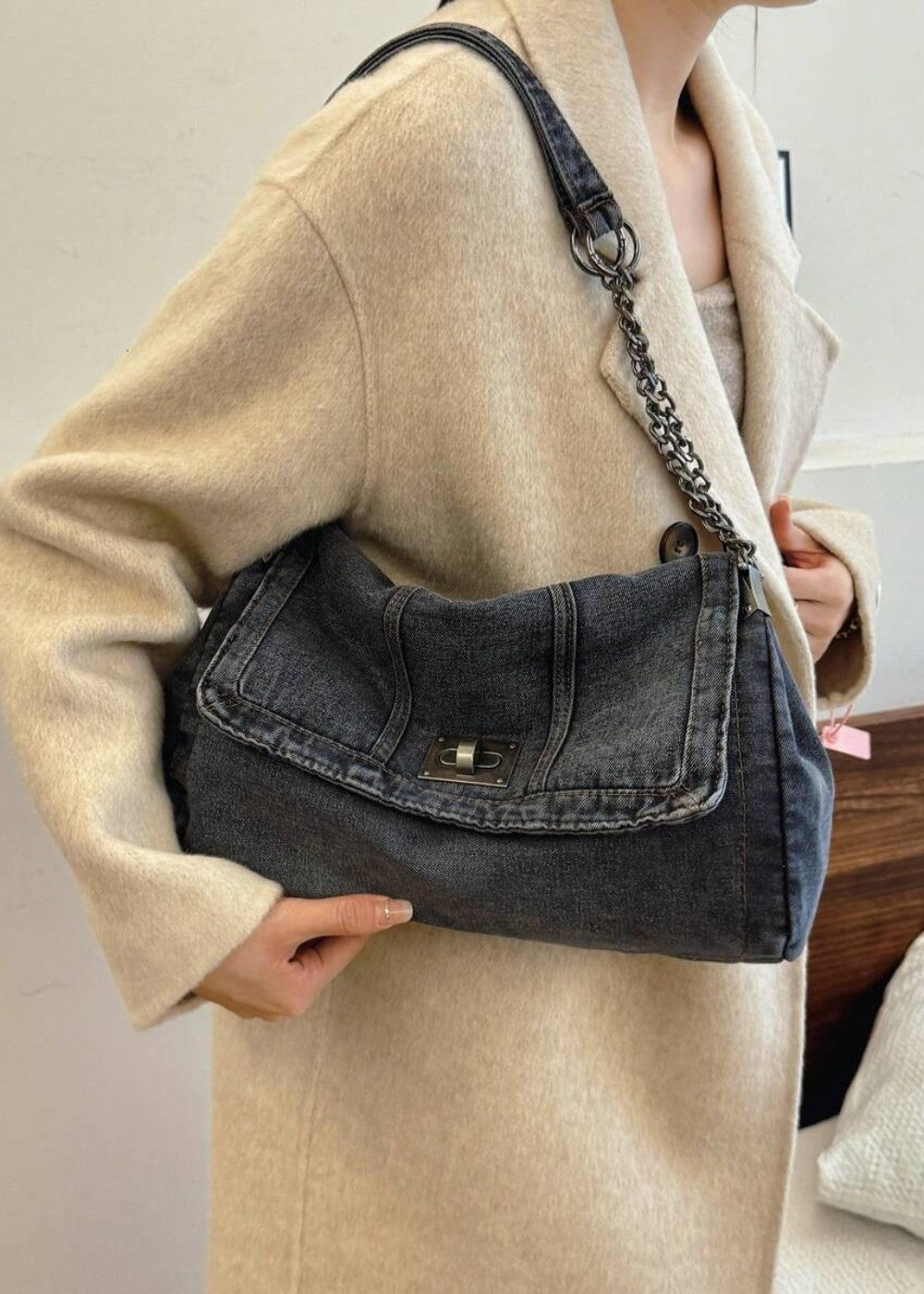 Denim women's bag urban style metallic chain - Briseida