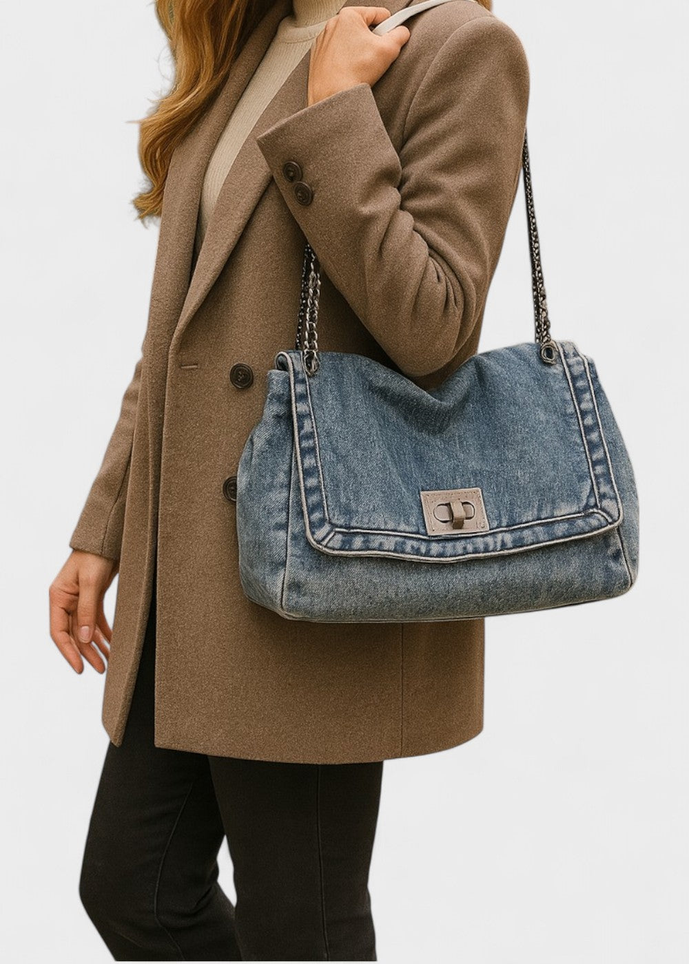 Denim women's bag urban style metallic chain - Briseida