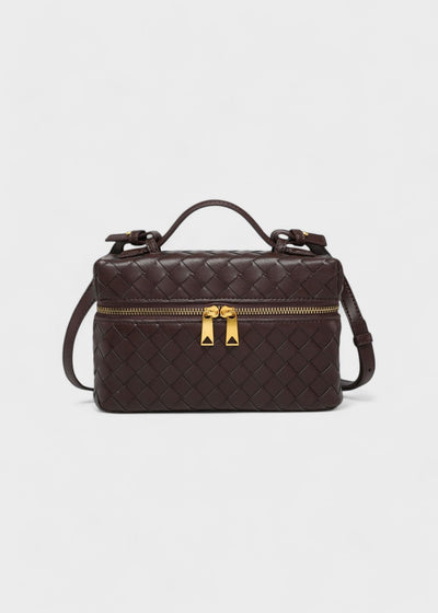 Women's black braided bag with rigid structure with golden zippers - Valeska