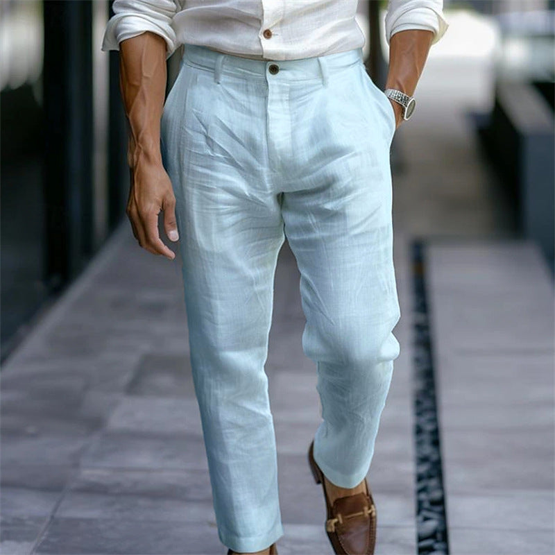 Men's straight linen trousers white elegant casual style - Adriano