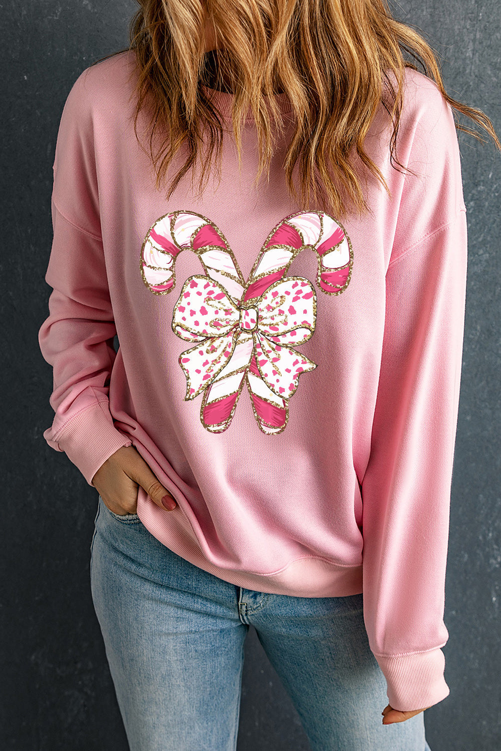 Sweatshirt - Women - Candy Cane Print - Relaxed Fit - Amelina