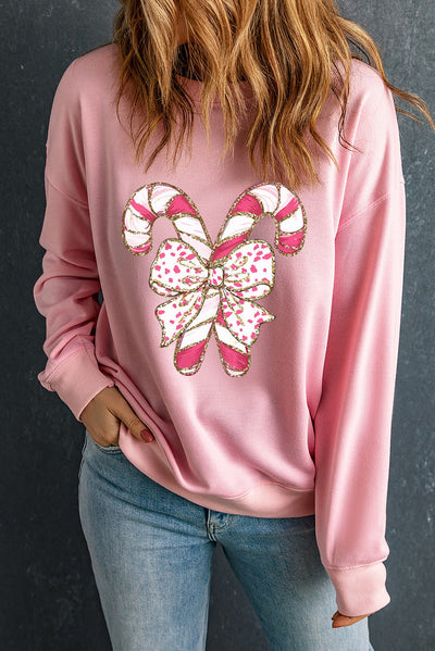 Sweatshirt - Women - Candy Cane Print - Relaxed Fit - Amelina
