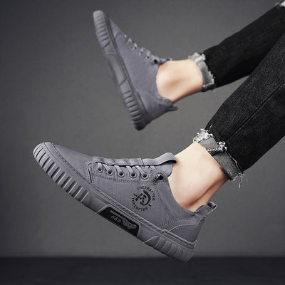 Men's casual shoes in matt grey breathable fabric - Lior