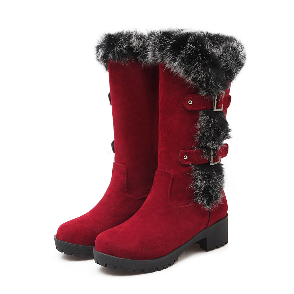Lara - Women's suede snow boots with fur and low heel