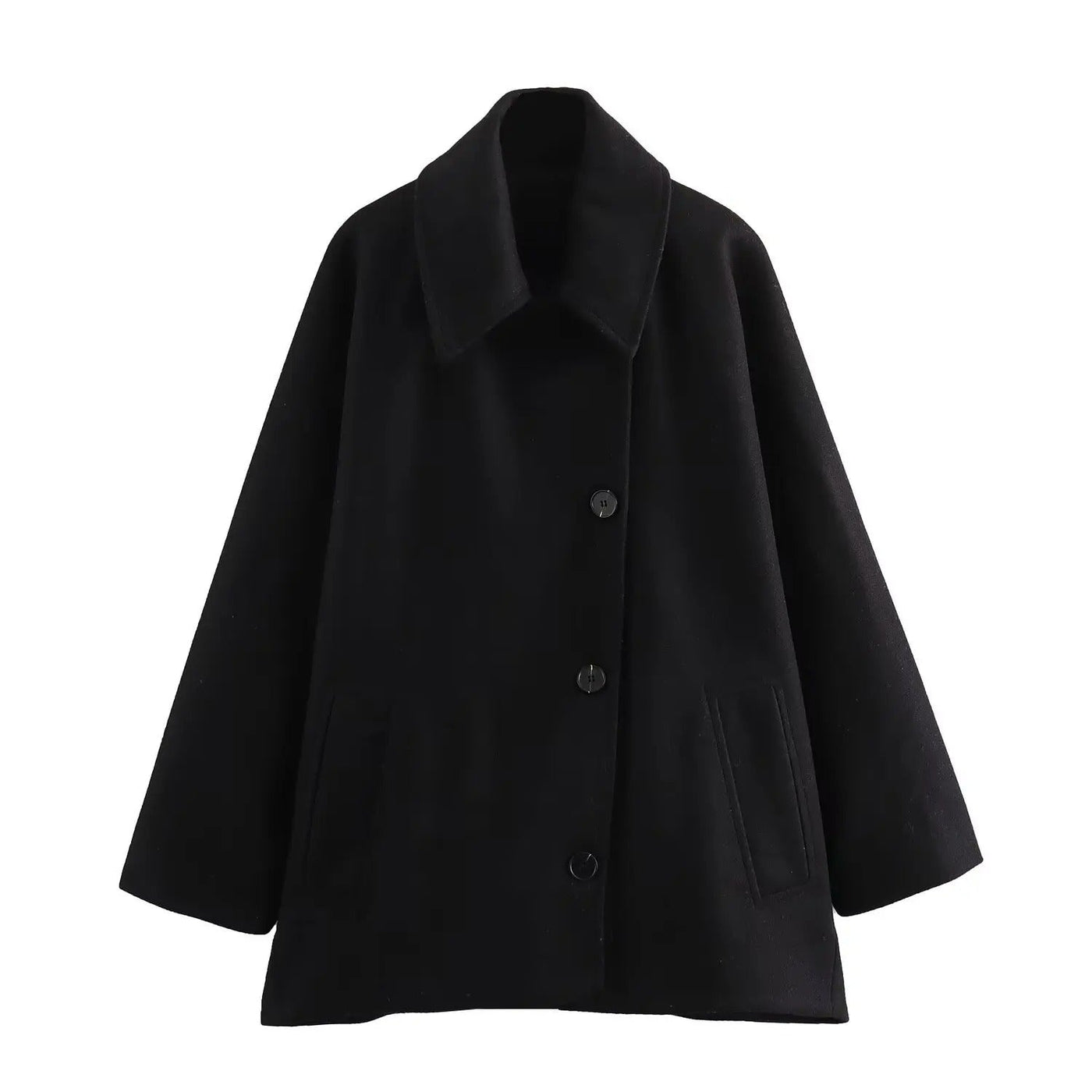 Camille - Trendy short coat with polo collar and cape sleeves in blended fabric