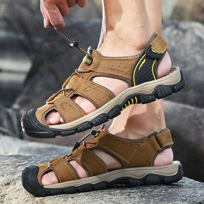 Men's outdoor sandals brown breathable leather - Dakar