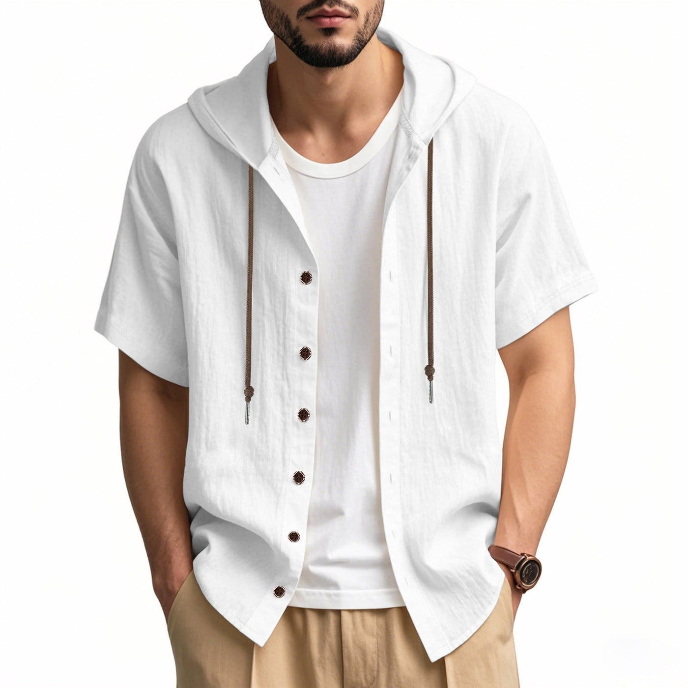 Men's casual relaxed style cotton hooded shirt - Elias