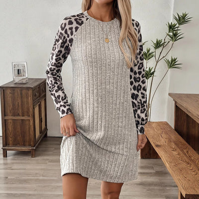 Ladies dress long sleeve knit animal print - Sophie
