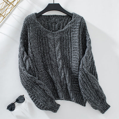 Women's Chunky Cable Knit Sweater - Relaxed Off-Shoulder Fit - Brielle