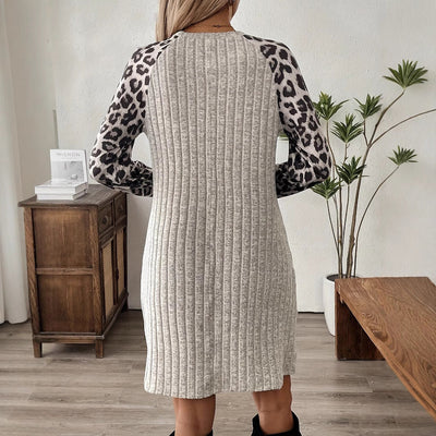 Ladies dress long sleeve knit animal print - Sophie