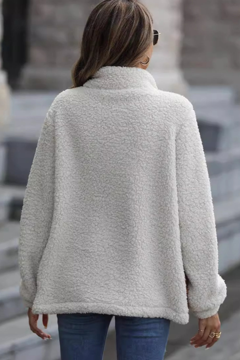 Élise - Sherpa jacket with zip and stand-up collar with leopard patches