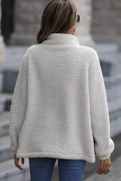 Élise - Sherpa jacket with zip and stand-up collar with leopard patches