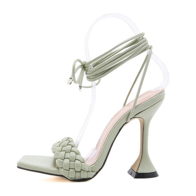Olivia - Chic Braided Strap Square Toe Unique High Heel Sandals