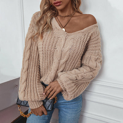 Women's Chunky Cable Knit Sweater - Relaxed Off-Shoulder Fit - Brielle