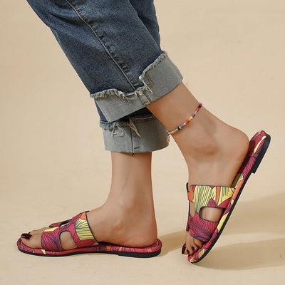Multicolour tropical design women's flat sandals - Kaia