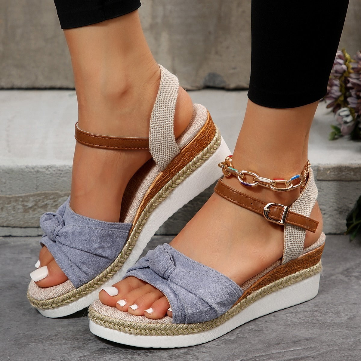 Women's platform sandals open toe jute denim - Isela