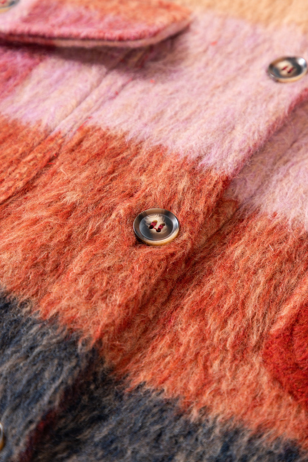 Danella - Orange checked oversized casual jacket with flap pockets and buttons