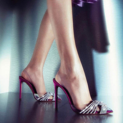 Scarlett - Dazzling Rhinestone Twist Front Pointed Toe PVC High Heel Pumps