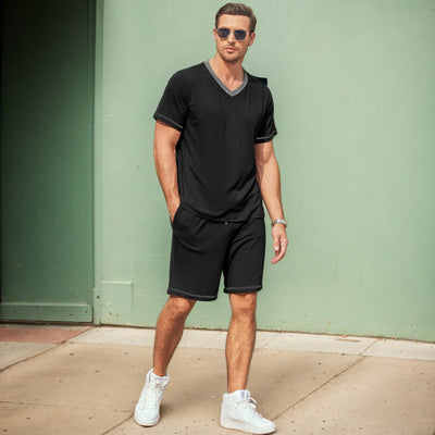 Casual V-neck set in lightweight cotton for men - Marcos