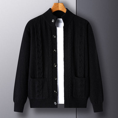 Cardigan - Men - Textured Knit with Cable Detail and Button Closure - Elias